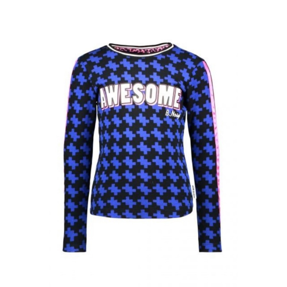 Blue and Black Graphic Long Sleeve Top